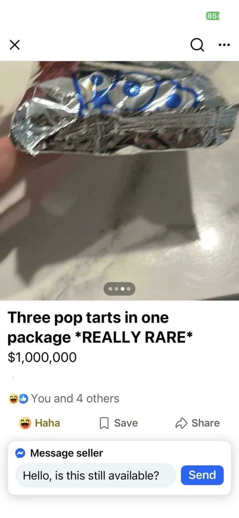 Three pop tarts in one package, very rare find, priced at $1,000,000.