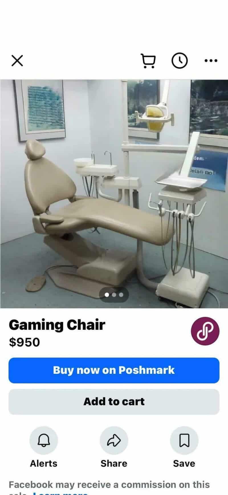 Gaming chair in a dental office with dental tools and equipment nearby.