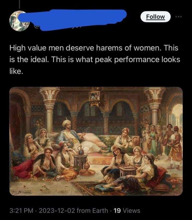 A painting of a historical scene with men and women in a grand hall.