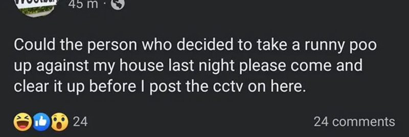 Person requests someone to clear up a runny poo before posting CCTV footage.
