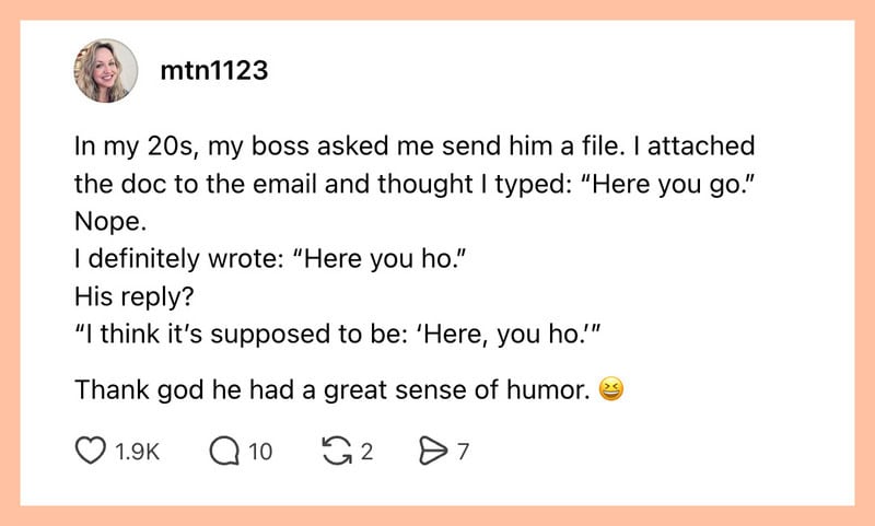 Humorous workplace mistake about sending a file with a typo.