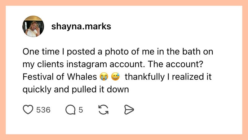 Instagram post by shayna.marks about posting a bath photo and removing it.