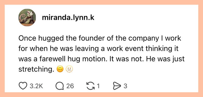 A person hugging the founder of a company in a farewell hug motion.