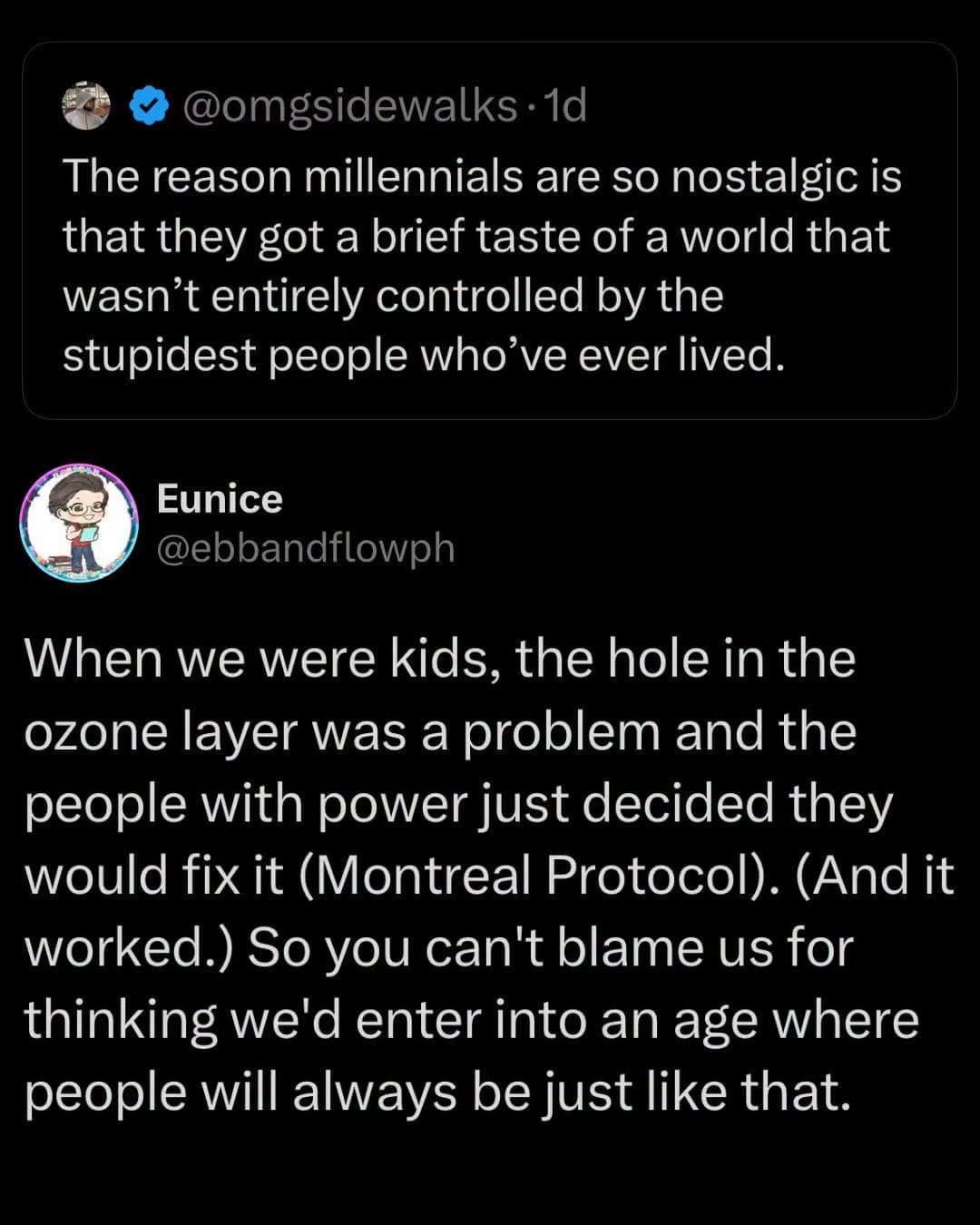 Screenshot of two tweets discussing nostalgia and childhood memories.