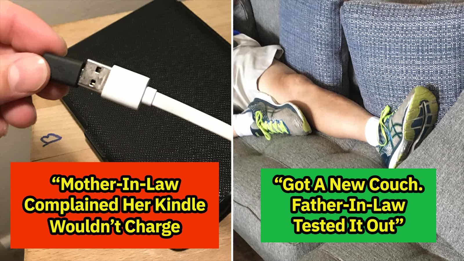 Mother-In-Law complained about Kindle; father-in-law tested new couch.
