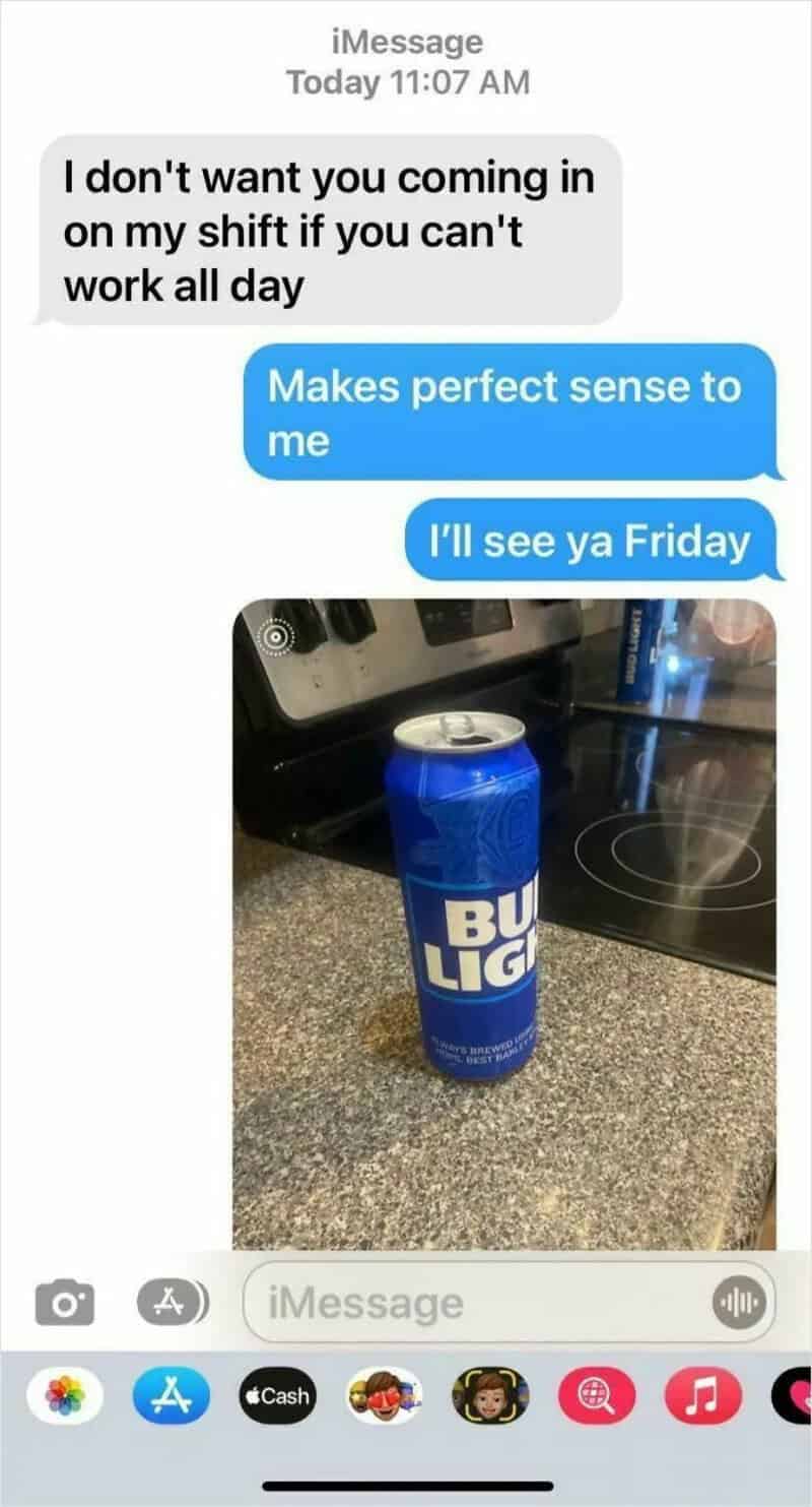 A blue Bud Light can on a kitchen counter with a stove in the background.