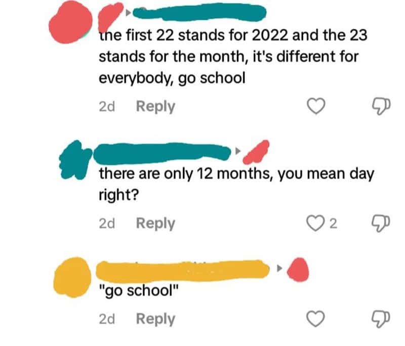 Comments about school months and days, with colorful markings.