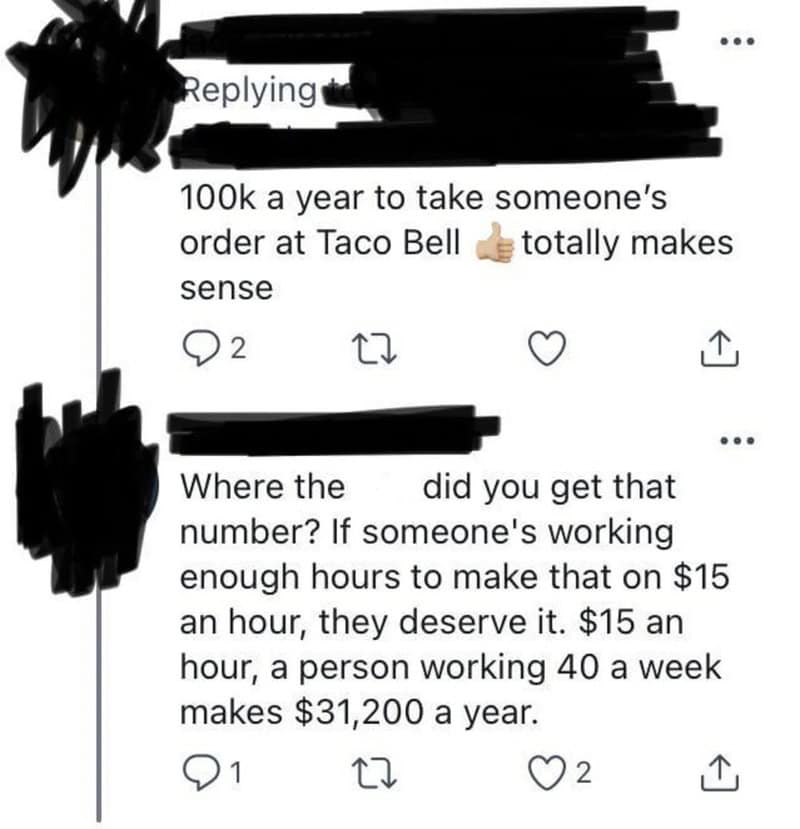 A humorous social media exchange about overconfidence and earnings.