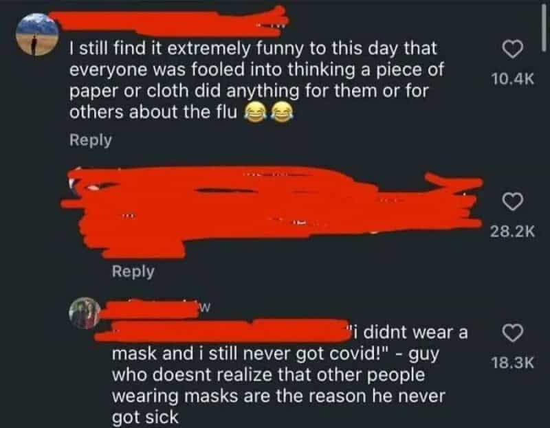 Social media comment about finding it funny people fooled into thinking a piece of paper or cloth is.