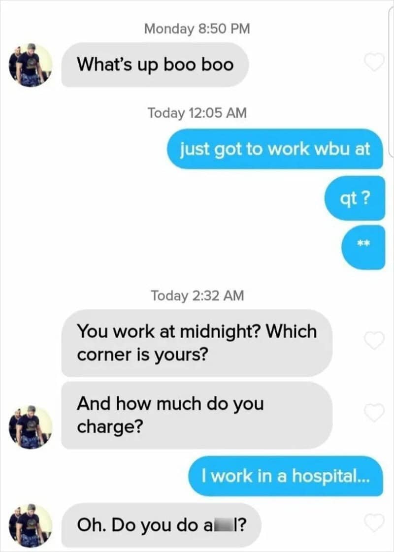 Text conversation about work and charges, with humorous tone.