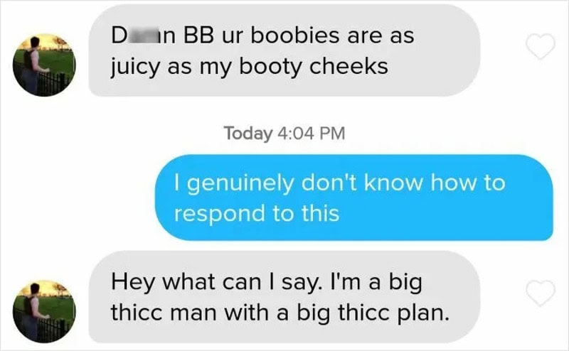 Screenshot of a text conversation with inappropriate comments about breasts.