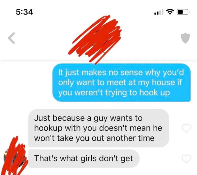 Text conversation about hookup intentions and misunderstandings.