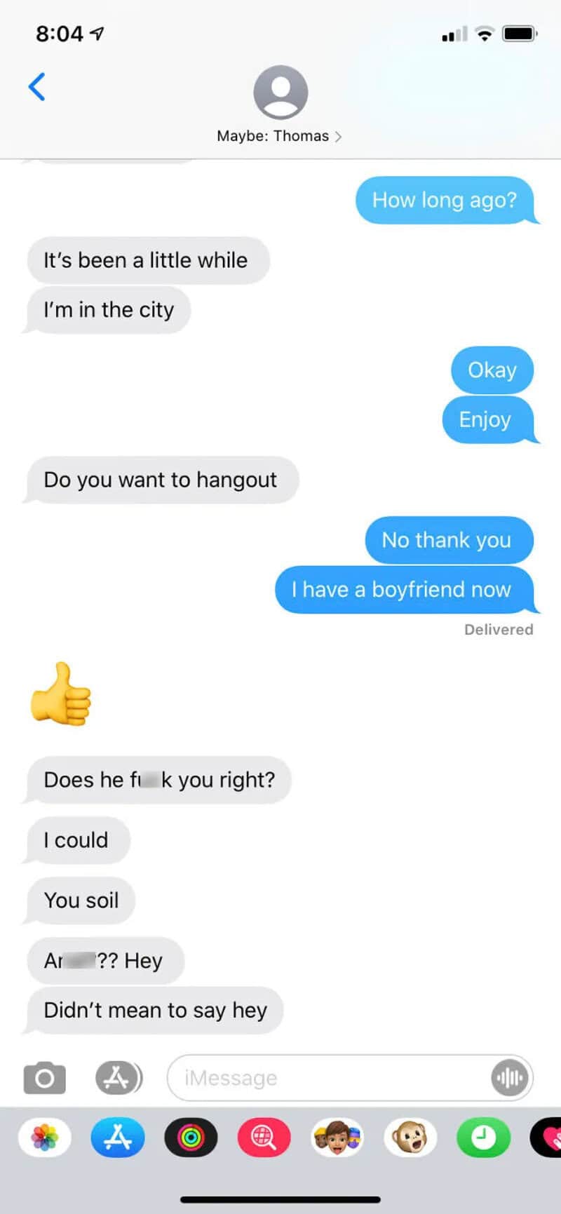 Text conversation about hanging out, with awkward and cringey messages.