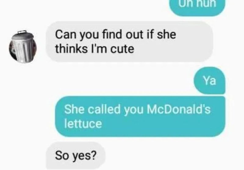 Text conversation about a girl calling someone McDonald's lettuce.