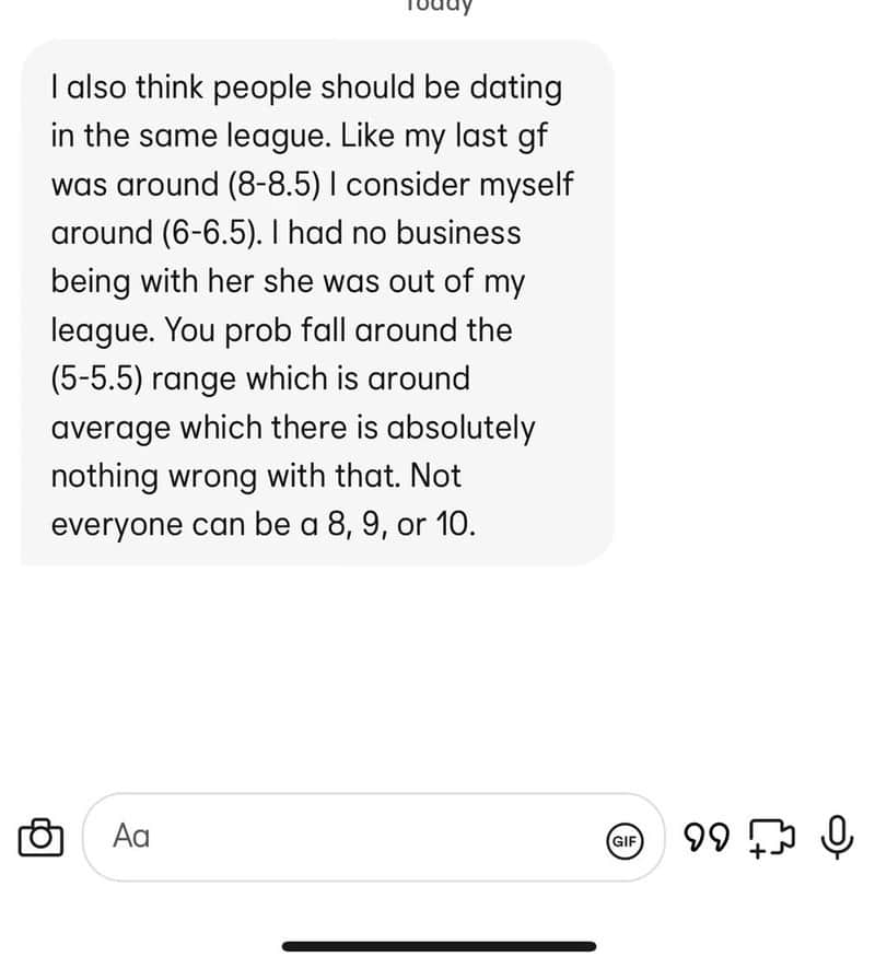 Text discussing dating in the same league and rating ranges.