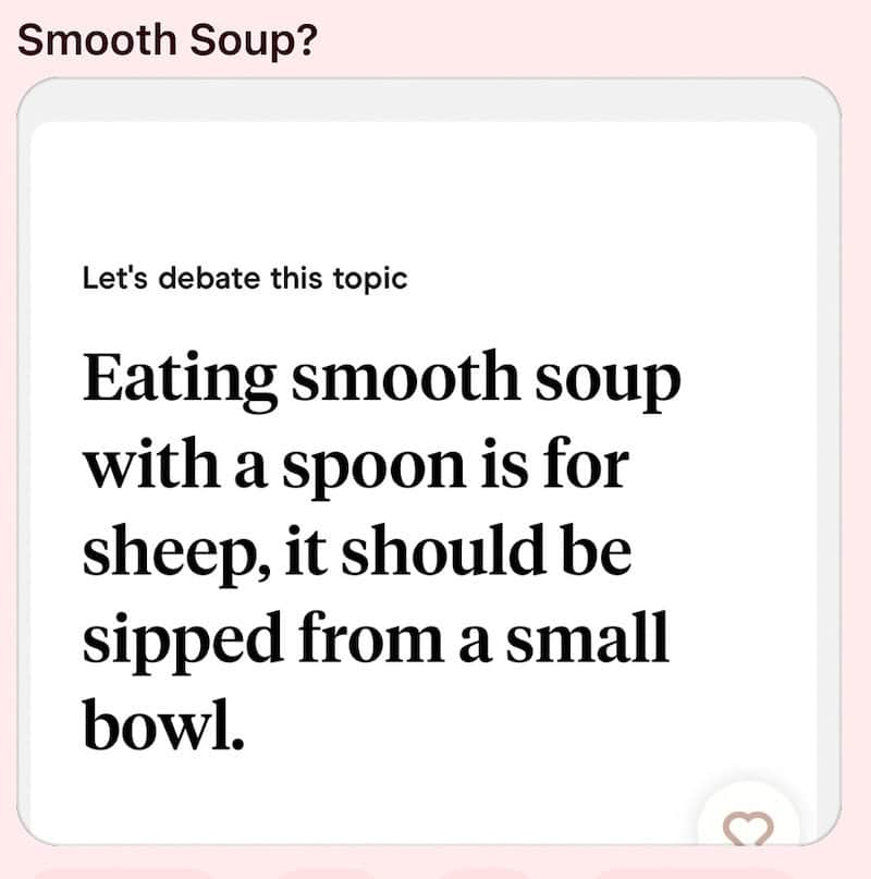 Let's debate this topic: Eating smooth soup with a spoon is for sheep, it should be sipped from a小碗.