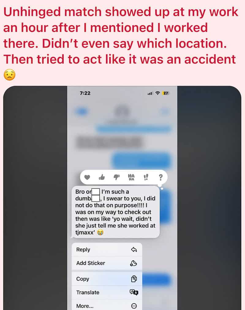 Screenshot of a text message conversation with a suspicious person.