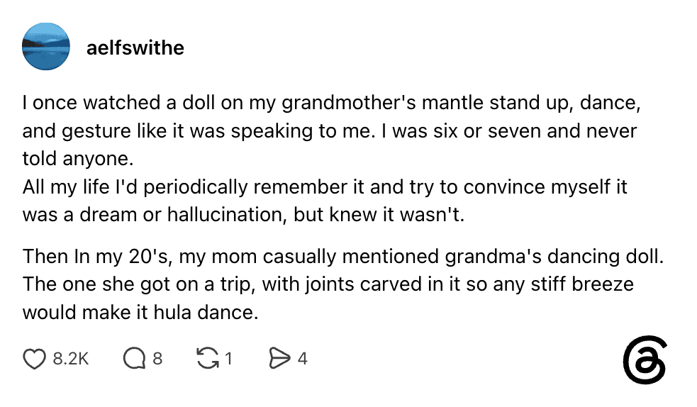 A girl recalls her grandmother's dance doll and childhood moments of believing in magic.