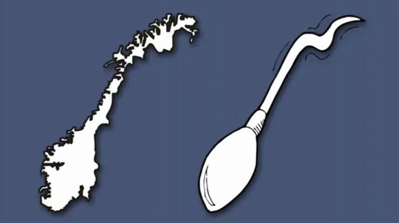 Map of Norway and a spoon with a curved handle.