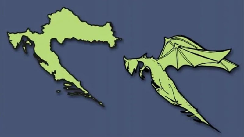 Map of Europe with Croatia as a dragon and Greece as a bat.