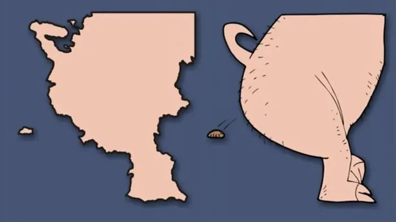 A map of Europe with a large, cartoonish butt shape on the right side.