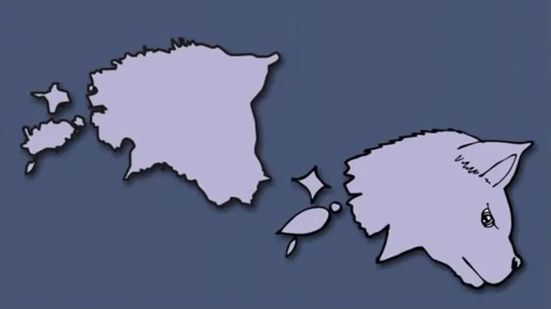Map of Europe with shapes resembling a fish, a whale, and a cat.