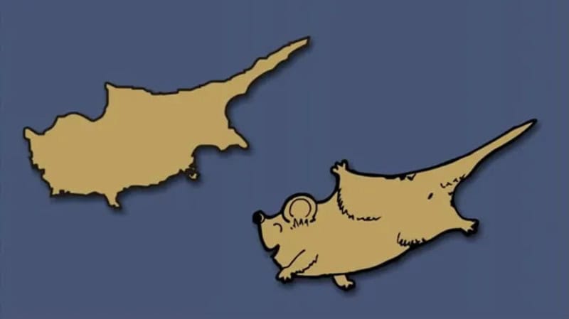 Map of Cyprus and a dog-shaped map of Ukraine.