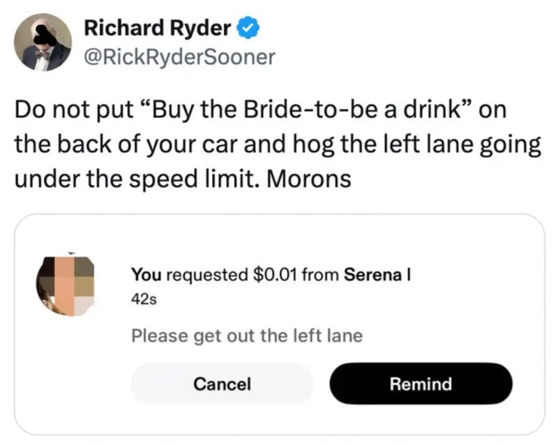 Twitter post showing a humorous revenge message about a car prank.