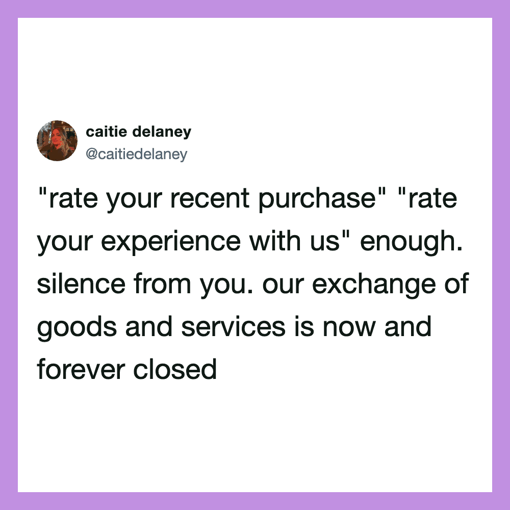 Caitie Delaney's tweet about customer feedback and service closure.