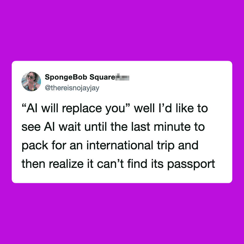 Twitter post by SpongeBob SquarePants about AI replacing humans.