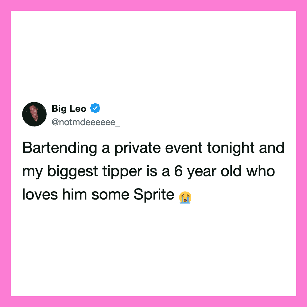 Big Leo's tweet about a 6-year-old loving Sprite at a private event.