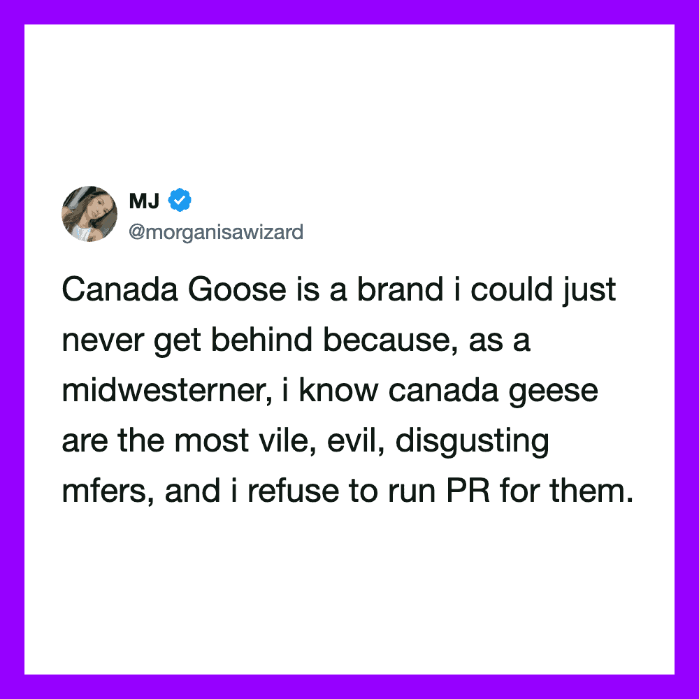 Twitter post by MJ about Canada Goose and Canadian geese.