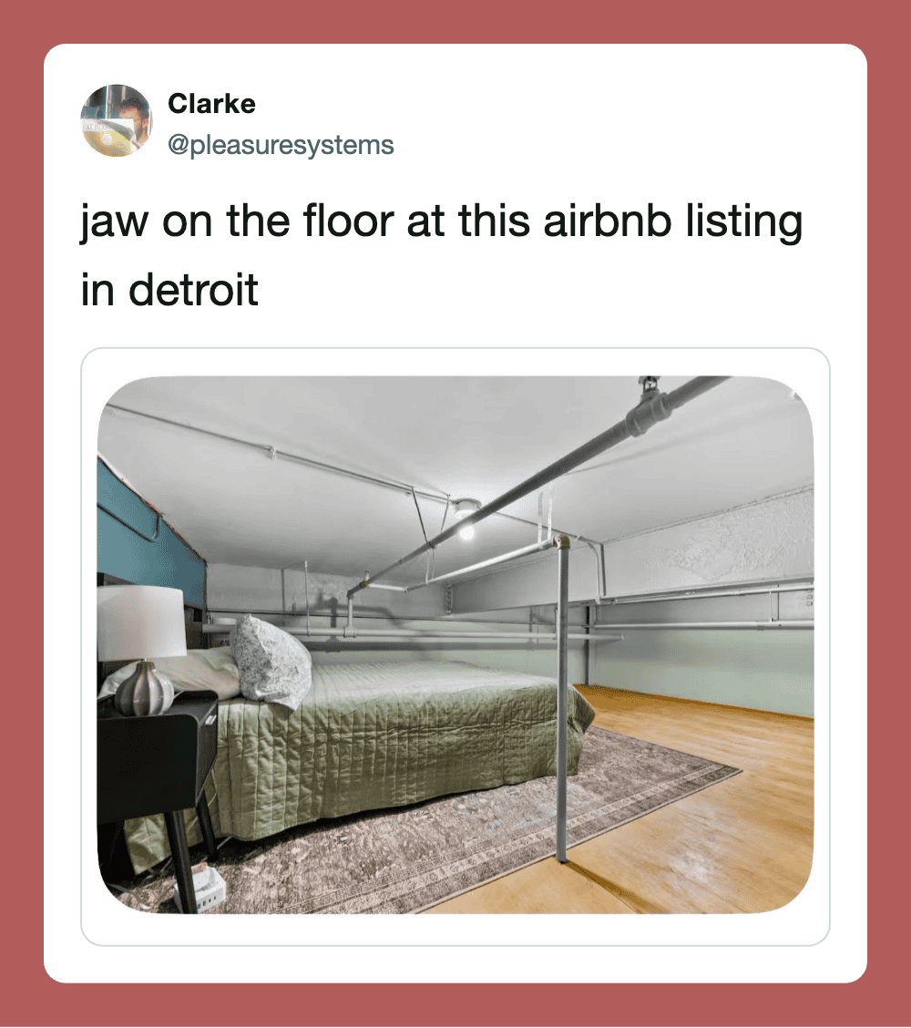 Jaws on the floor at this Airbnb listing in Detroit.