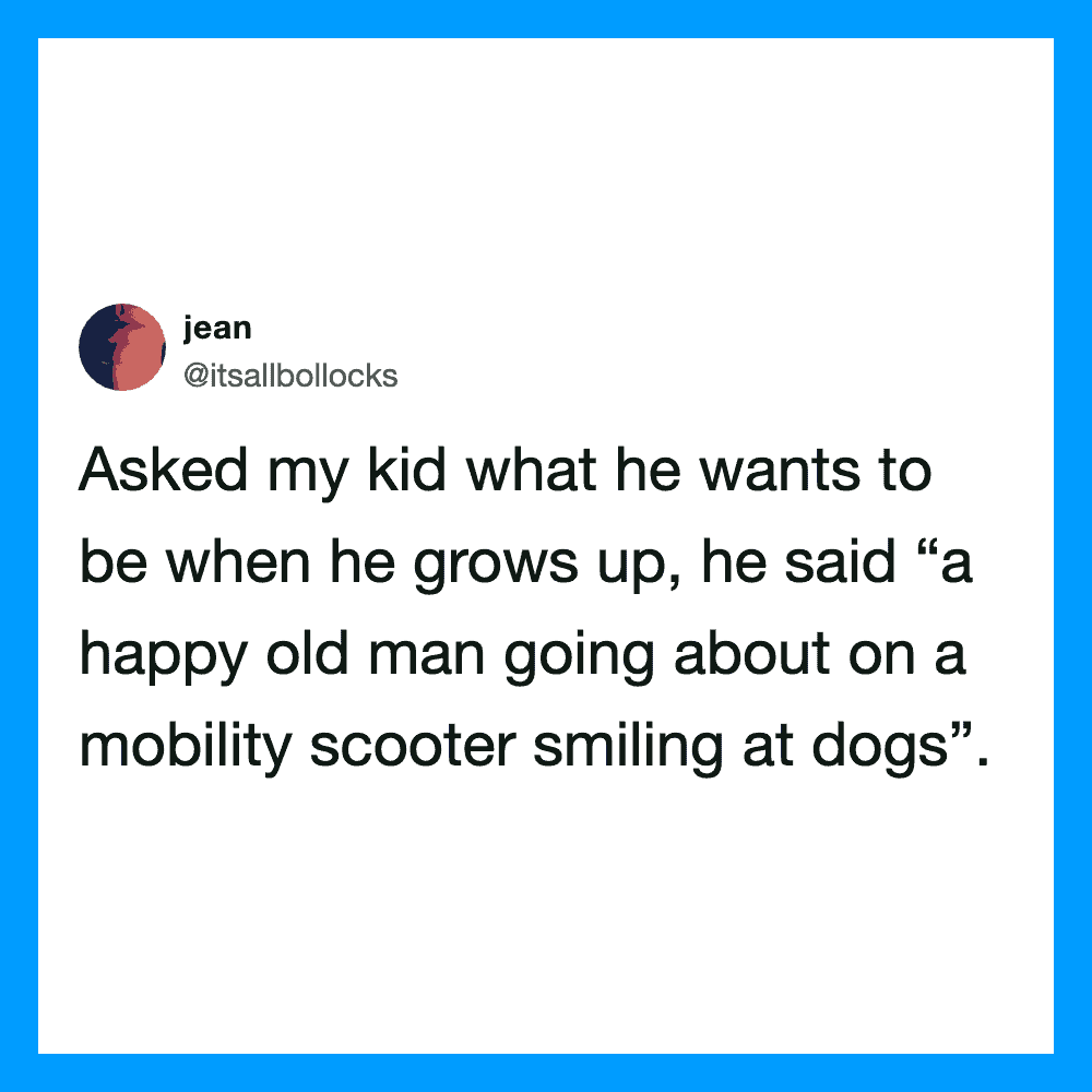 A tweet from @itsallbollocks about a child's future wish.