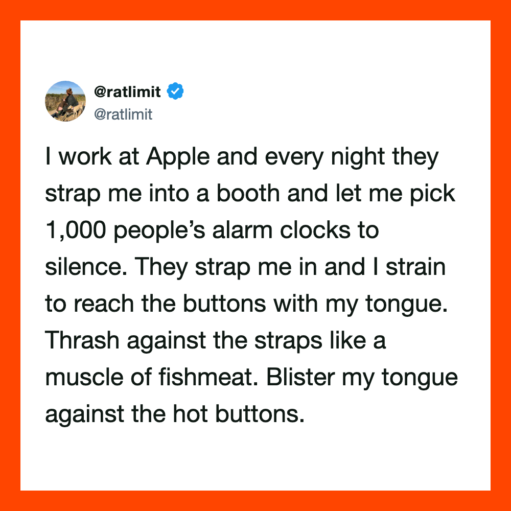 Twitter post about work at Apple and alarm clock straps.
