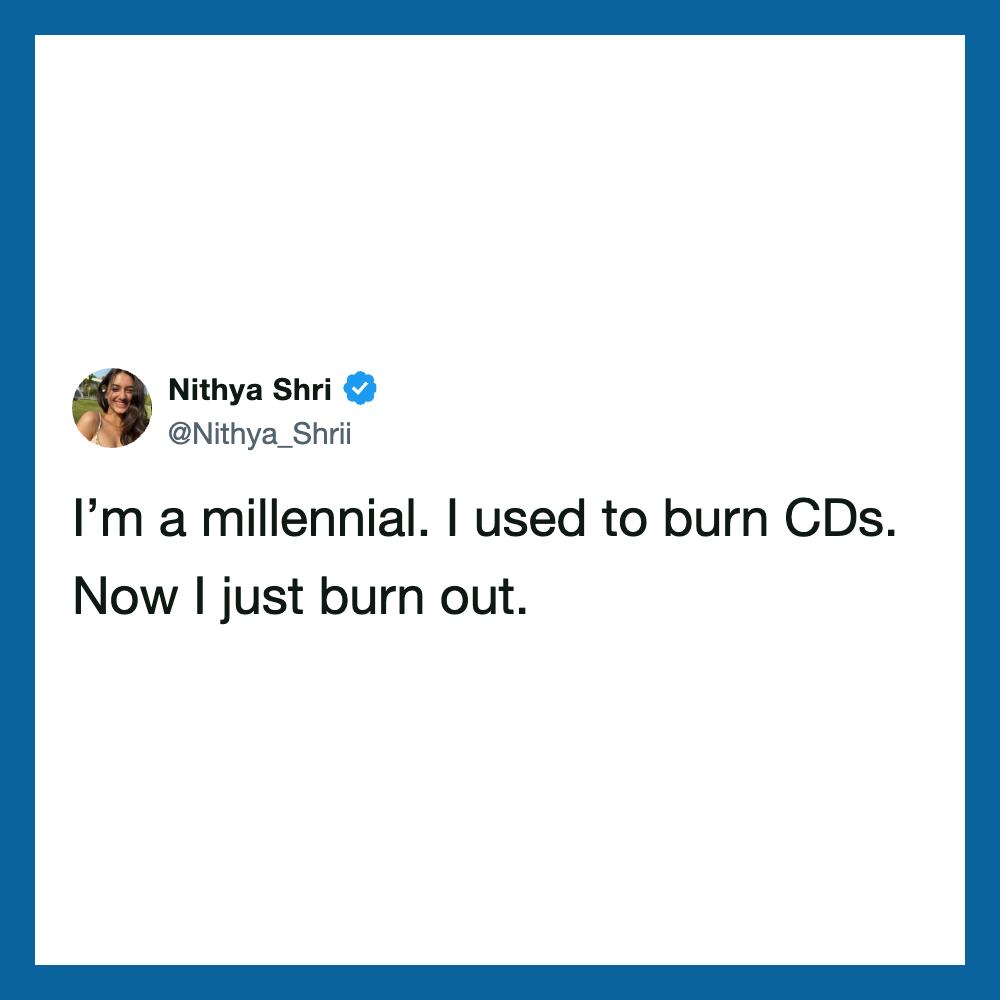 Nithya Shri's tweet about burning CDs and now burning out.