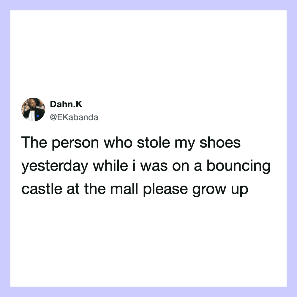 Tweet by Dahn.K about someone stealing shoes while he was at a mall.