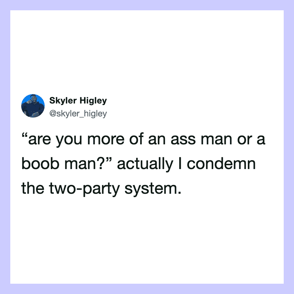 Skyler Higley's tweet about condemning the two-party system.