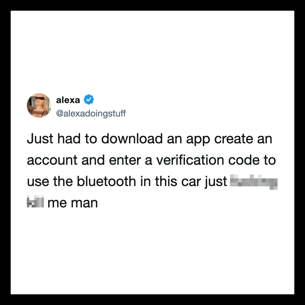 Tweet from alexa about downloading an app to use Bluetooth in a car.