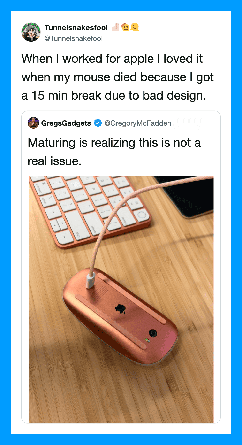Matured Apple device with a broken design, causing mouse to die.