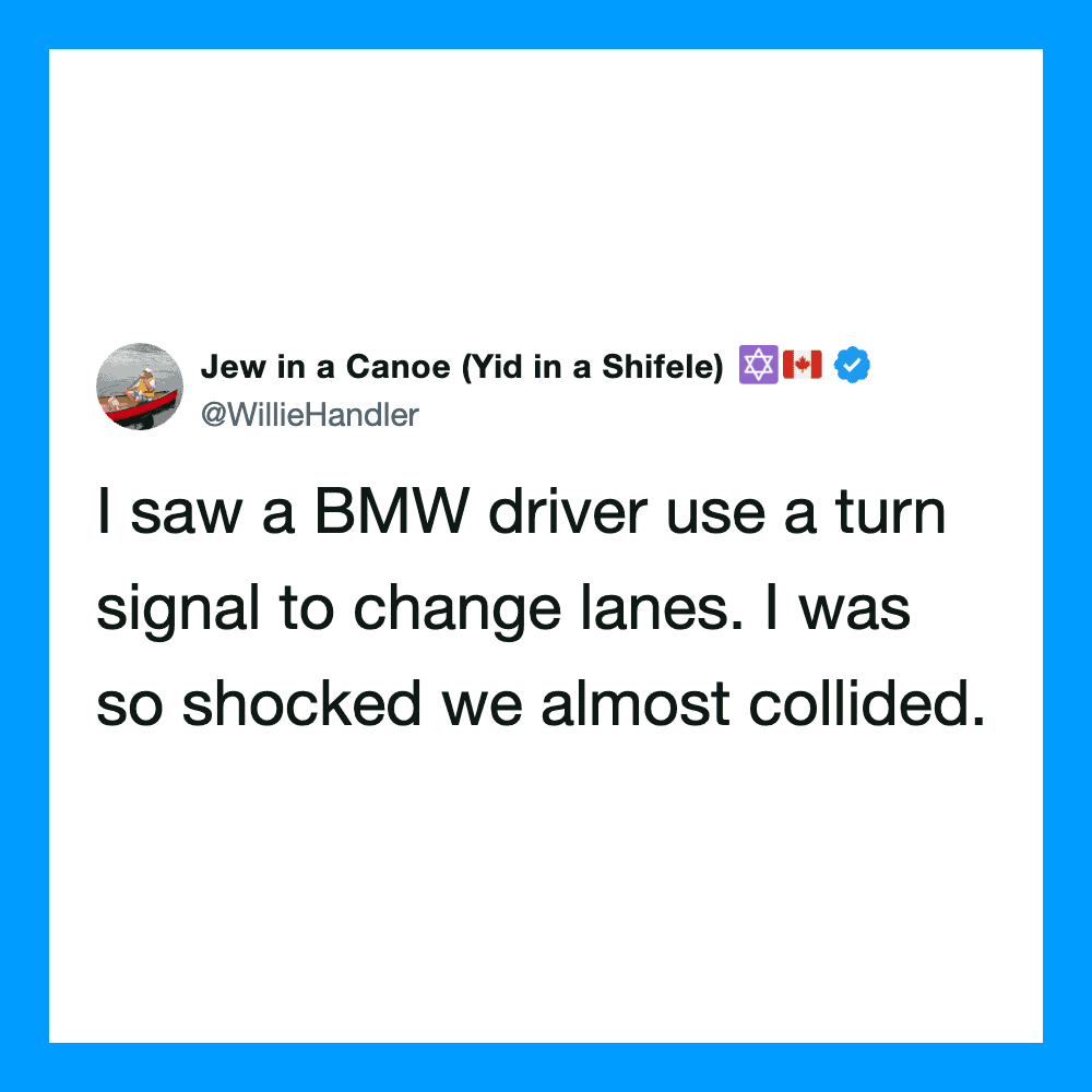 Twitter post about a BMW driver using a turn signal to change lanes.