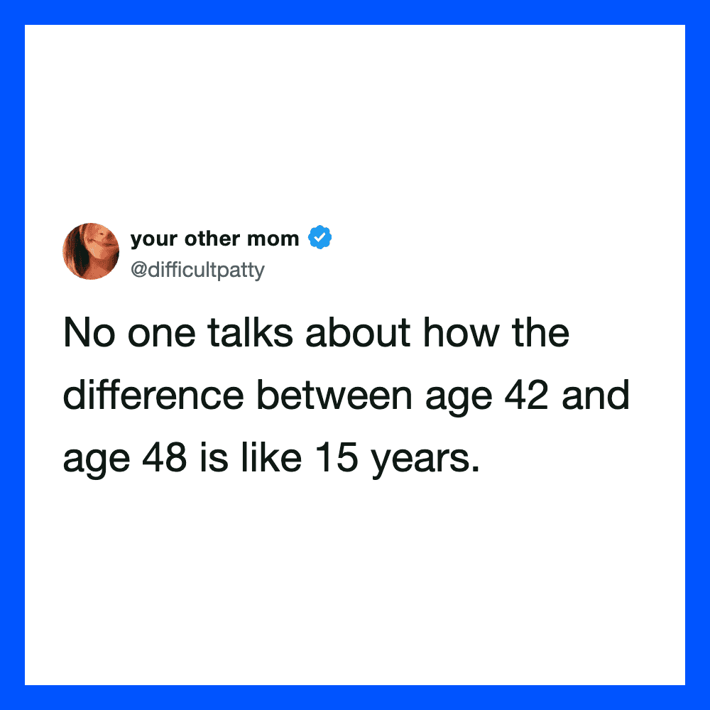 Twitter post by your other mom about age difference being like 15 years.