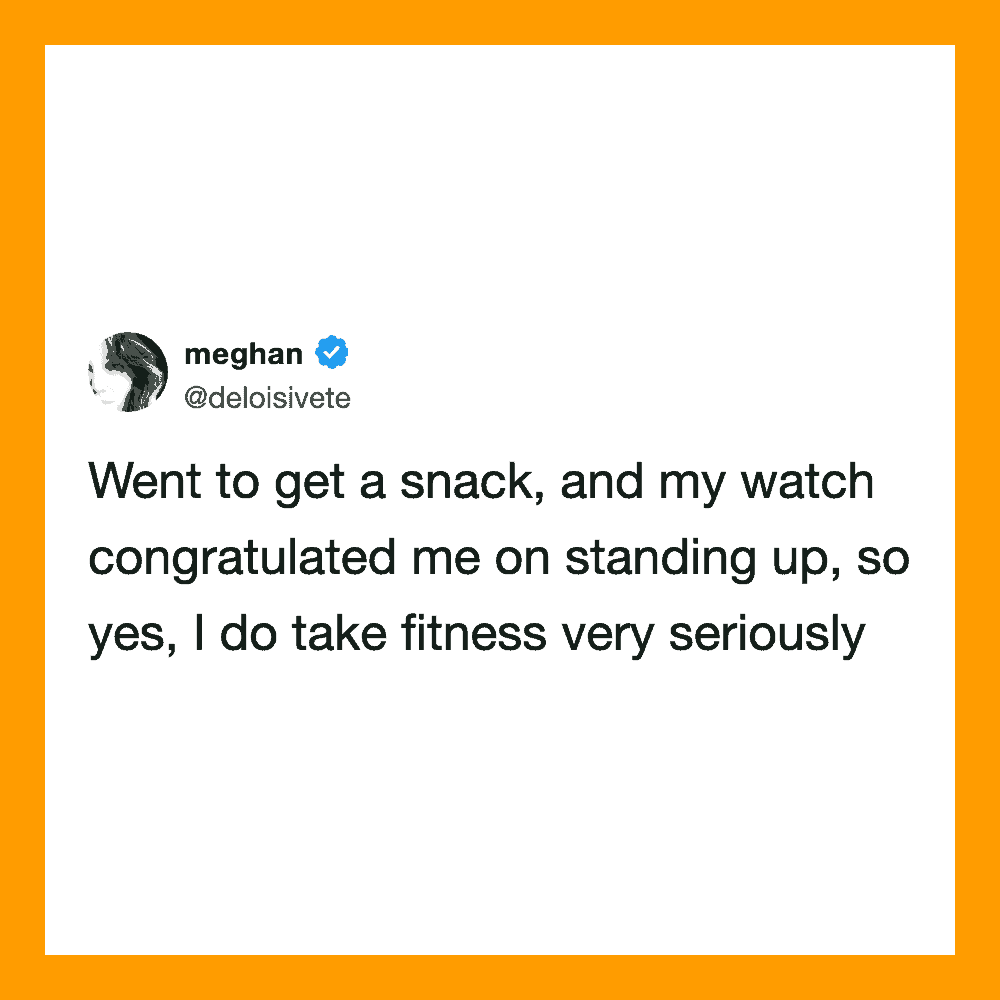 Meghan's tweet about taking fitness seriously after a snack.