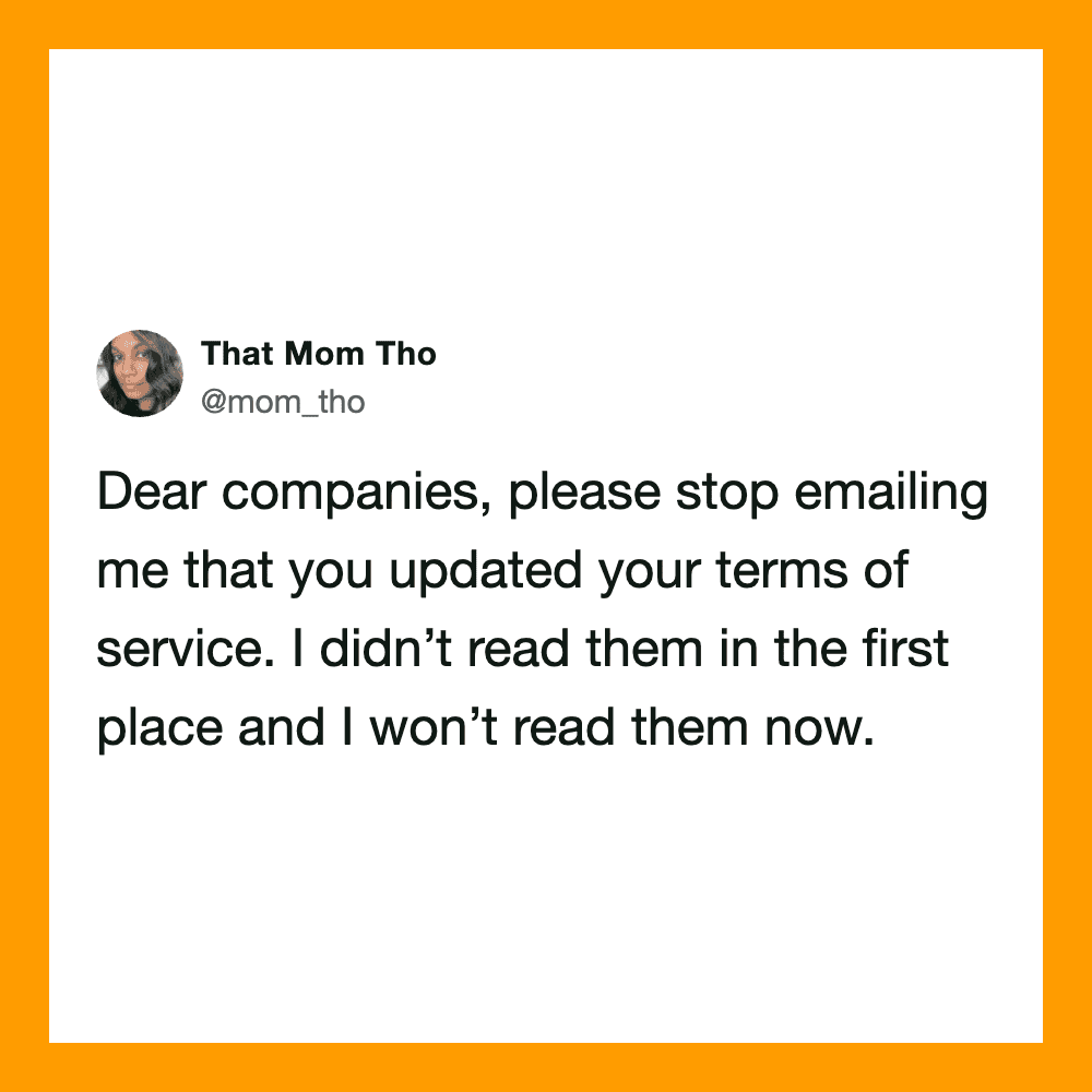 Tweet from @mom_tho about stopping email updates on terms of service.