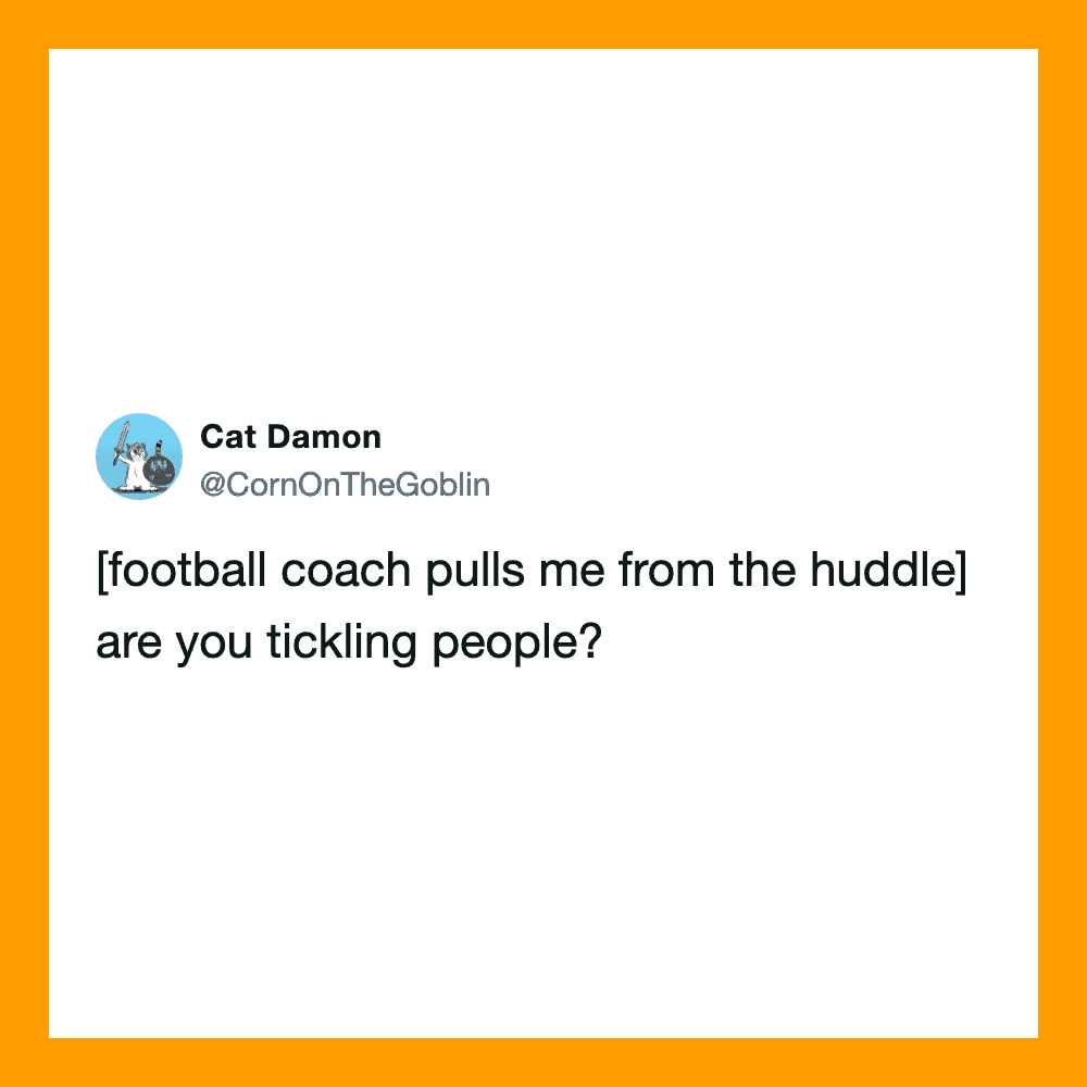Twitter post by Cat Damon about football coach pulling from the huddle.