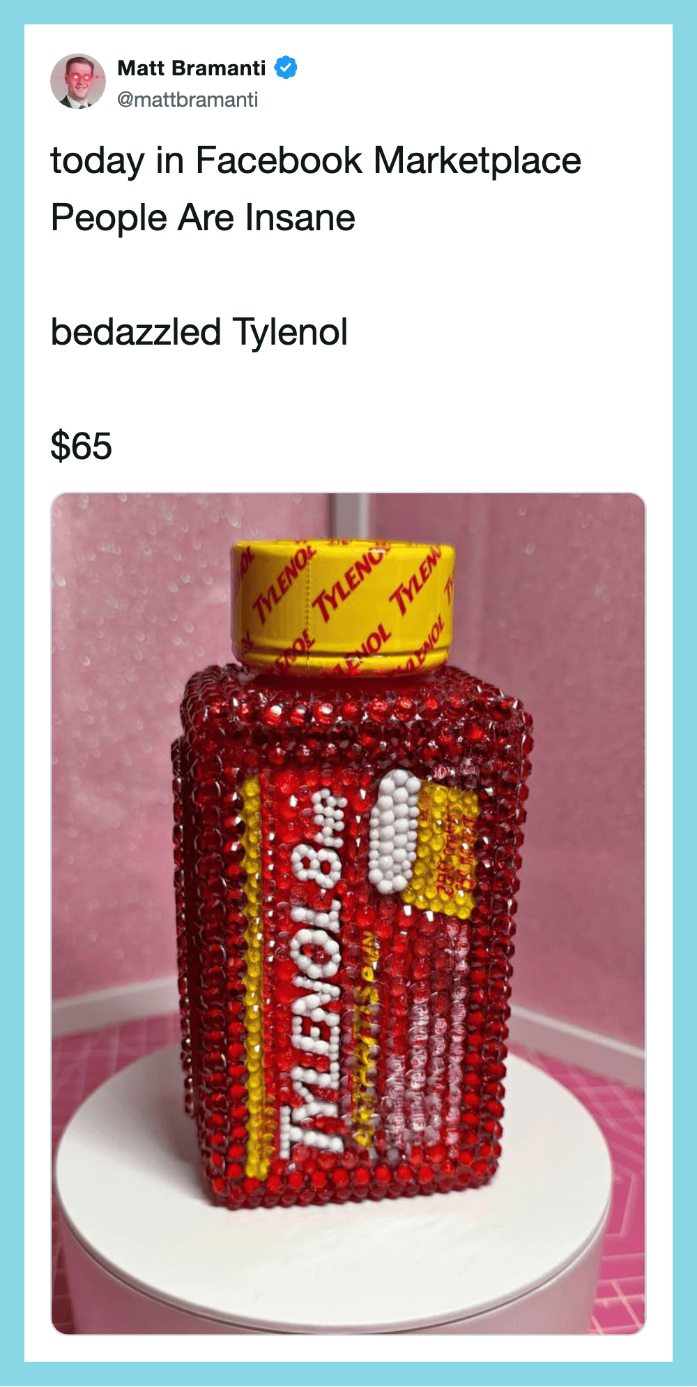 Cake designed to look like a Tylenol bottle with red and yellow decorations.