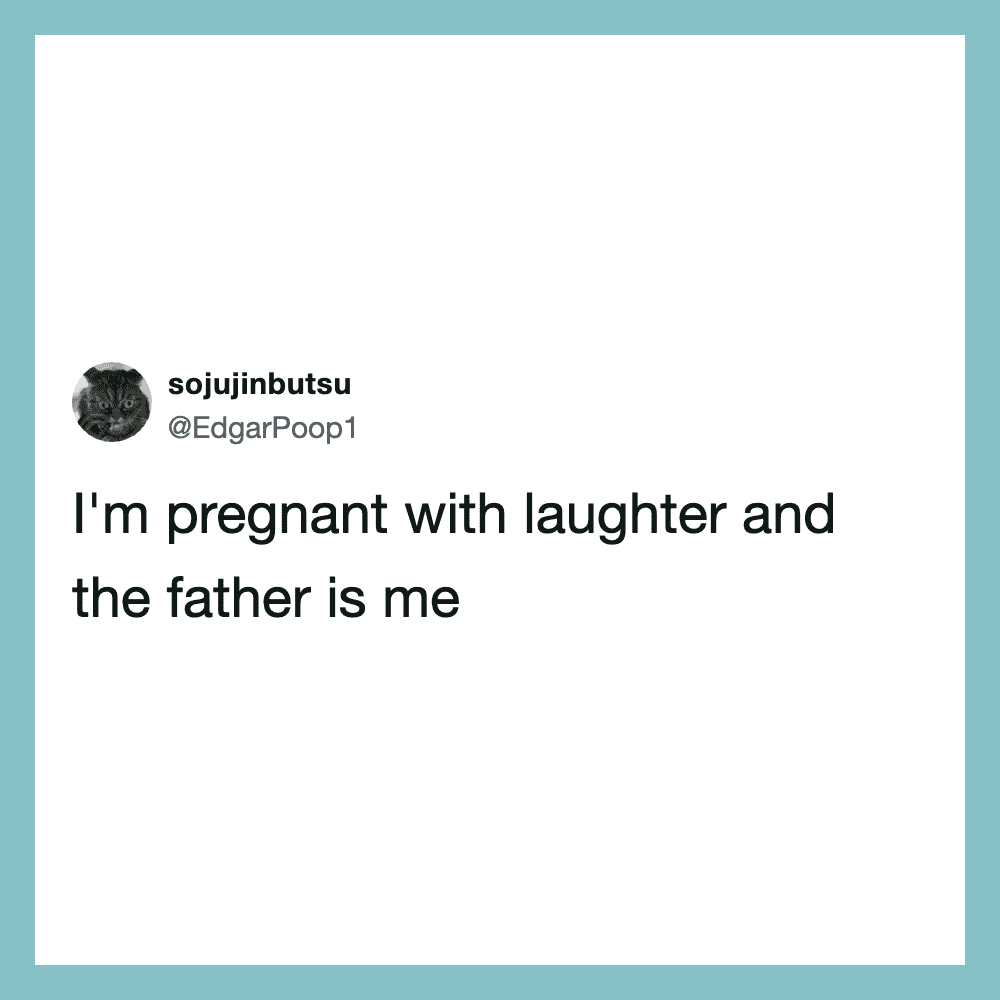 I'm pregnant with laughter and the father is me.