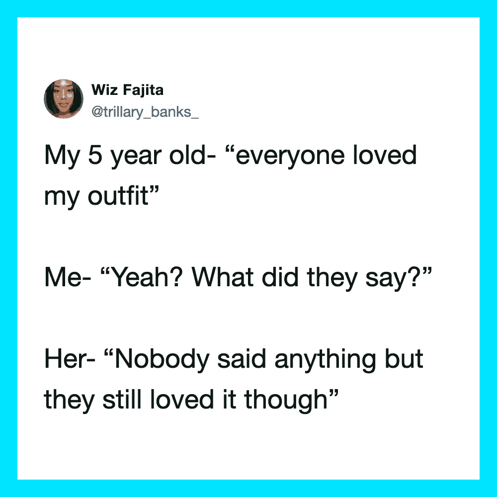 Twitter post about a 5-year-old's outfit and reactions from others.