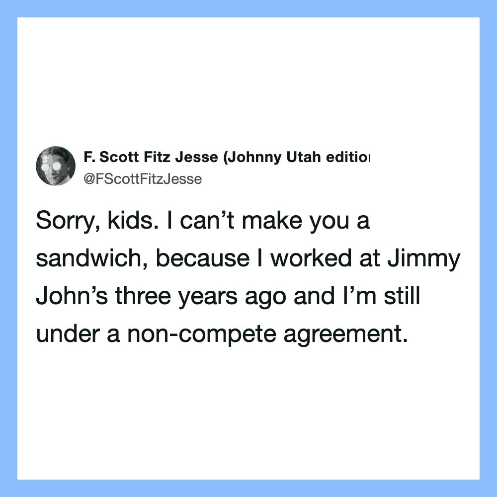 F. Scott Fitz Jesse's tweet about working at Jimmy John's three years ago.