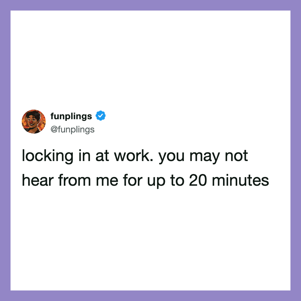 Twitter post from funplings about being unavailable for 20 minutes.